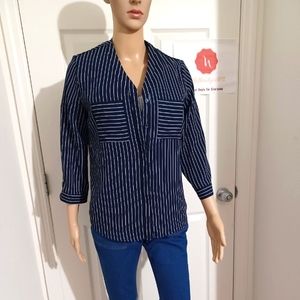 Simply Styled Women's Blouse Color : Navy Blue white Pinstripes (Size M/P)